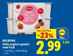 Lidl Milbona volle yoghurt gemixt rood fruit aanbieding