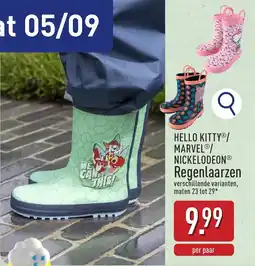 ALDI Hello kitty/ Marvel/ Nickelodeon Regenlaarzen aanbieding