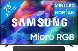 Coolblue Samsung Micro RGB 75 R85H (2026) + Samsung HW-QS90H (2026) aanbieding