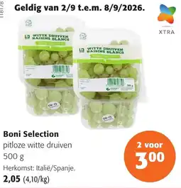 Colruyt Boni Selection pitloze witte druiven aanbieding