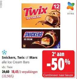 Colruyt Snickers, Twix of Mars Ice Cream Bars aanbieding