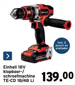GAMMA einhell 18v klopboor-/schroefmachine te-cd 18/48 li aanbieding