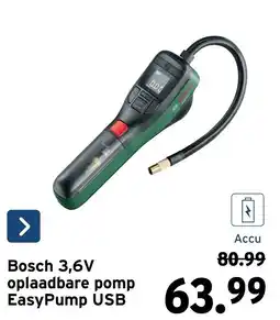 GAMMA Bosch 3,6V oplaadbare pomp EasyPump USB aanbieding