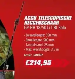 Bouwcenter Frans Vlaeminck Accu telescopische heggenschaar GP-HH 18/50 Li T BL Solo aanbieding