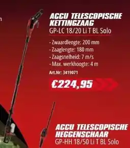 Bouwcenter Frans Vlaeminck Accu telescopische kettingzaag GP-LC 18/20 Li T BL Solo aanbieding