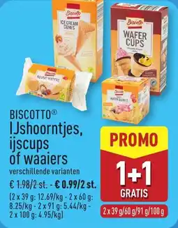 ALDI Biscotto ijshoorntjes, ijscups of waaiers aanbieding