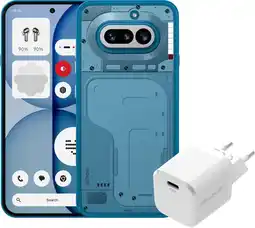 Coolblue Nothing Phone (4a) 256GB Blauw 5G + BlueBuilt Oplader met Usb C Poort 45W Wit aanbieding