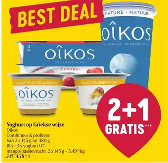 Delhaize Yoghurt op griekse wijze 480g aanbieding