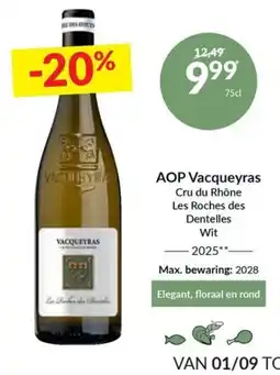 Intermarché Aop vacqueyras cru du rhone les roches des dentelles wit aanbieding