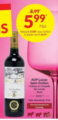 Intermarché AOP Lussac Saint-Émilion Château La Chapelle des Landes Rood aanbieding