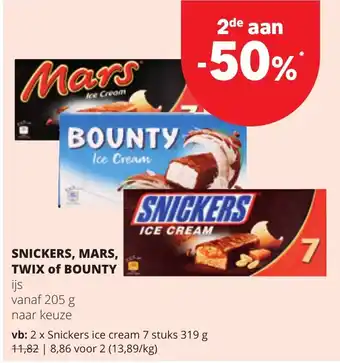 Snickers, mars, twix of bounty ijs