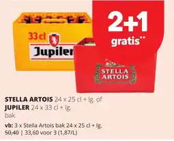 Spar Stella artois 24 x 25 cl + lg. of Jupiler 24 x 33 cl + lg. bak aanbieding