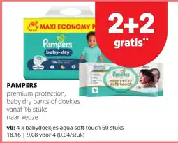 Spar Pampers premium protection, baby dry pants of doekjes aanbieding