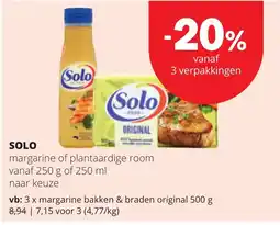 Spar Solo margarine of plantaardige room aanbieding