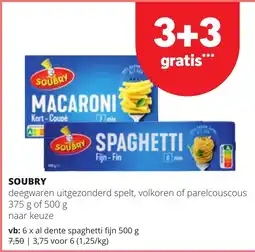 Spar Soubry macaroni en spaghetti aanbieding