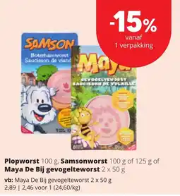 Spar Plopworst Samsonworst Maya De Bij gevogelteworst aanbieding