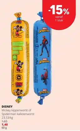 Spar Mickey kippenworst of Spiderman kalkoenworst aanbieding