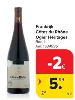 Carrefour Frankrijk Côtes du Rhône Ogier Héritages Rood aanbieding