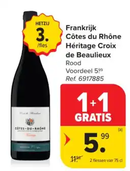 Carrefour Frankrijk Côtes du Rhône Héritage Croix de Beaulieux Rood aanbieding
