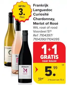 Carrefour Frankrijk Languedoc Curiosité Chardonnay, Merlot of Rosé aanbieding
