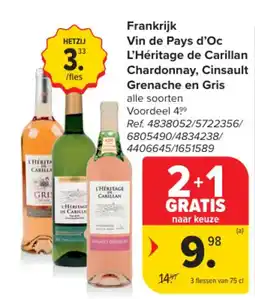 Carrefour Frankrijk Vin de Pays d'Oc L'Héritage de Carillan aanbieding