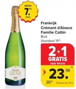Carrefour Frankrijk Crémant d'Alsace Familie Cattin Brut aanbieding