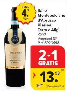 Carrefour Market Italië Montepulciano d'Abruzzo Riserva Terra d'Aligi Rood aanbieding