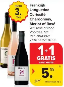 Carrefour Market Frankrijk Languedoc Curiosité Chardonnay, Merlot of Rosé aanbieding