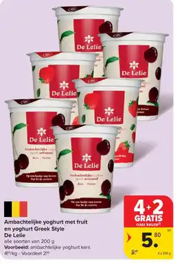 Carrefour Ambachtelijke yoghurt met fruit en yoghurt Greek Style De Lelie aanbieding