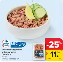 Carrefour Gekookte en gepelde grijze garnalen aanbieding