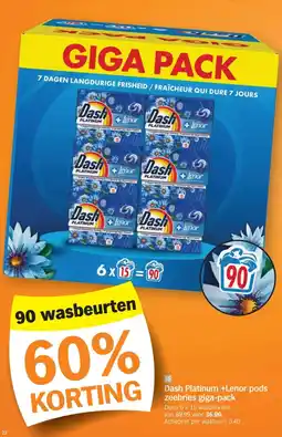 Albert Heijn Dash Platinum +Lenor pods zeebries giga-pack aanbieding