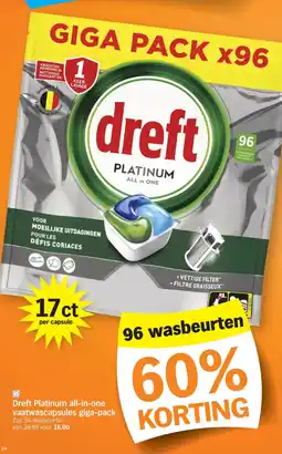 Albert Heijn Dreft Platinum all-in-one vaatwascapsules aanbieding