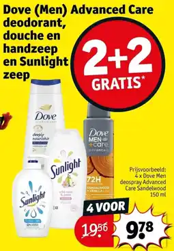 Kruidvat Dove (Men) Advanced Care deodorant, douche en handzeep en Sunlight zeep aanbieding