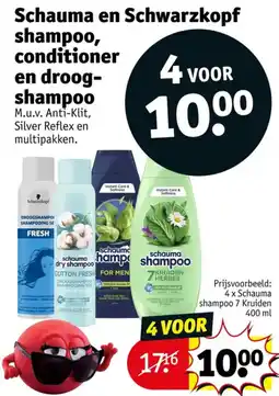 Kruidvat schauma en schwarzkopf shampoo, conditioner en droogshampoo aanbieding