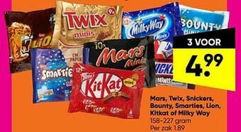 Mars twix snickers bounty smarties lion kitkat of milky way