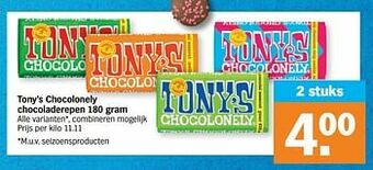 Albert Heijn Tony`s chocolonely chocoladerepen aanbieding
