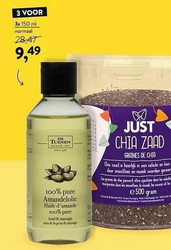 Holland & Barrett 100% pure amandelolie aanbieding