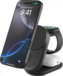 Coolblue Belkin UltraCharge Chargeur Sans Fil 3-en-1 MagSafe avec Support Qi2 25 W Noir aanbieding