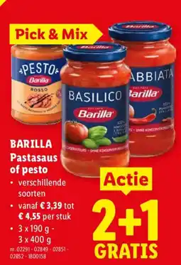 Lidl Barilla pastasaus of pesto aanbieding