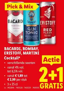 Lidl Bacardi, Bombay, Eristoff, Martini Cocktail aanbieding