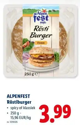 Lidl Alpenfest röstiburger aanbieding