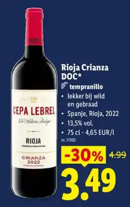 Lidl Rioja crianza aanbieding