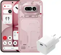 Coolblue Nothing Phone (4a) 256GB Roze 5G + BlueBuilt Oplader met Usb C Poort 45W Wit aanbieding