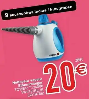 Cora Nettoyeur vapeur stoomreiniger tower t134000 white-blue aanbieding