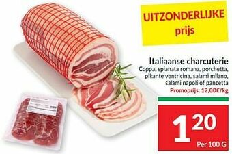 Intermarché Italiaanse charcuterie coppa spianata romana porchetta pikante ventricina salami milano salami napoli of pancetta aanbieding