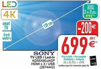 Cora Sony tv led - led-tv kd55x80jaep aanbieding