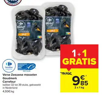 Carrefour Market Verse Zeeuwse mosselen Goudmerk Carrefour 2x1kg aanbieding