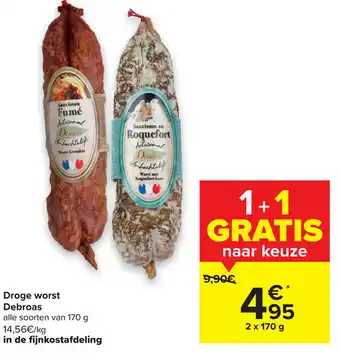 Carrefour Market Droge worst Debroas 2x170g aanbieding