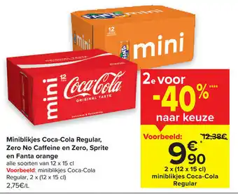 Carrefour Market Miniblikjes Coca-Cocal Regular, Zero No Caffeine en Zero, Sprite en Fanta orange 2x(12x15 cl) aanbieding
