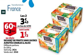 Auchan Dessert De Fruits Sans Sucres Ajoutes Charles & Alice aanbieding